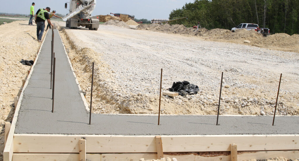 An image of concrete poured in forms.